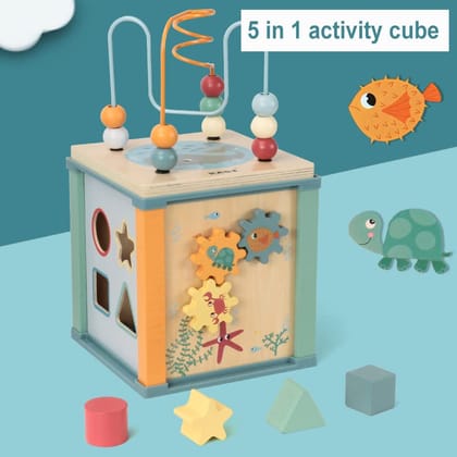Ocean 5 in 1 Activity Cube Wooden Bead Treasure Box