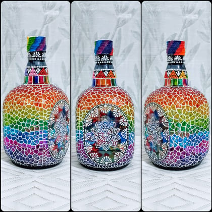 Hand painted Rainbow coloured Bottleart Lamp - Bottles & Brushes