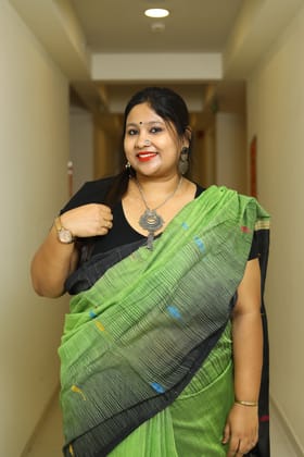 Rangini-Cotton with Ikkat Border / Cotton / Green and Black