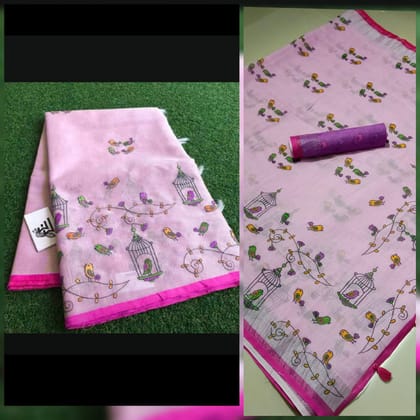 AWESOME LINEN COTTON PRINTED SAREE - 2140