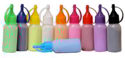 Rangoli Colour Powder Bottles Kolam Rangoli Powder for Floor Rangoli, Art,Home Decor, Pooja.Set of 10 Rangoli Colors in Plastic Squeeze Bottles - 800 Gm-Pack of 5