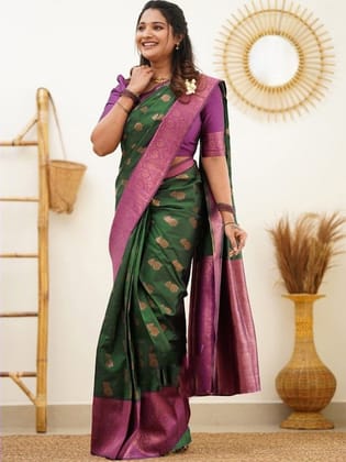 Ethnic Motif Woven Design Zari Banarasi Saree