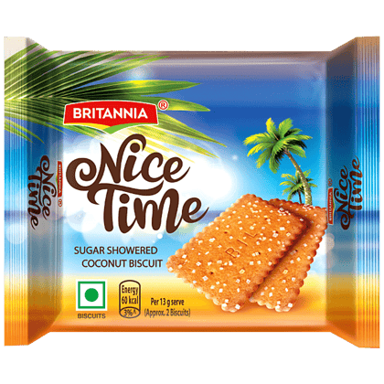 Britannia Nice Time, Coconut Biscuits, Crunchy, Teatime Snack, 59.4 G