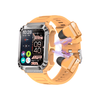 WearPods Smartwatch with inbuilt ear buds for GenZ-Orange Army