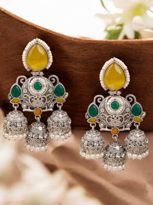 Shop Timeless Oxidized Jhumka with Stones for Special Occasions | Sarichka-Yellow