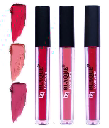 bq BLAQUE Matte Liquid Lipstick Combo of 3 Lip Color 4ml each, Waterproof - Ruby Red, Coral Peach, Fuschia Pink