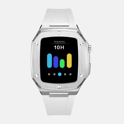 44MM Silver Luxury Edition iWatch Case: Silicone Strap-White