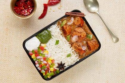 Chicken Kadhai Rice Bowl __ Steamed Basmati Rice