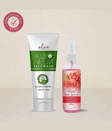 Alna Aloe Neem Face Wash 75ml with Rose Water 100ml , Pack of 2