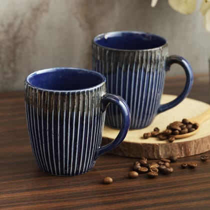 AZURE Bhumija Earth Collection Ceramic Mugs to Gift to Best Friend Tea Coffee Milk Mugs Microwave Safe, Tea Cups, Set of 2, 300 ml Capacity, Light Blue Colour-Set of 4