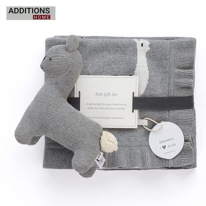Sweet Lama Gift Bundle- (Set of 2 - Blanket & Soft Toy ) in Light Grey-Light Grey