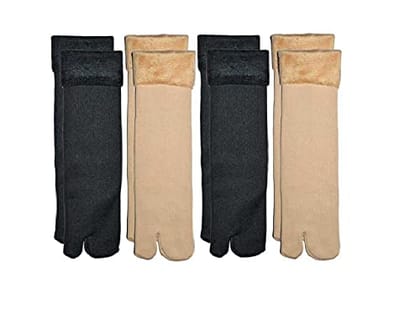 HAYBERG Premium Snow Warm Fur Cashmere Velvet socks for Women's and Girls (Black & Skin) Pack of 4