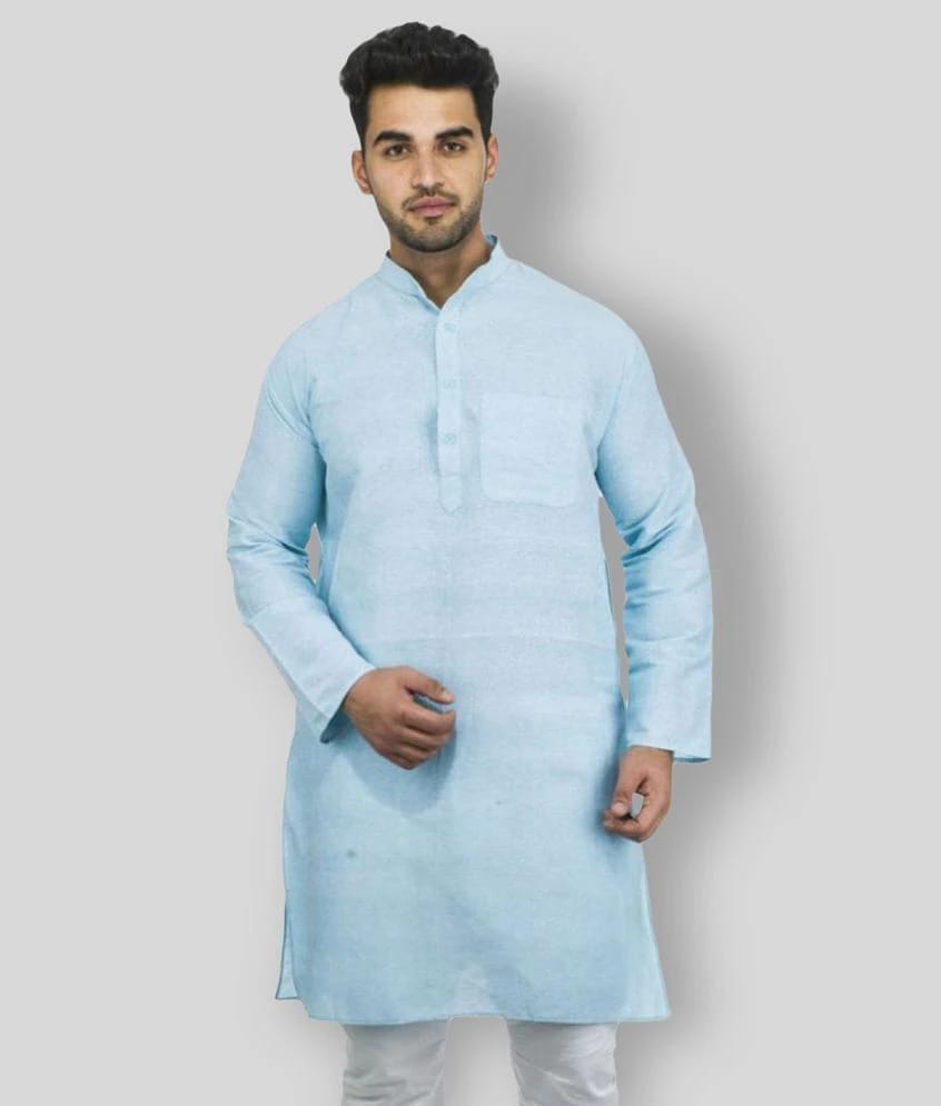 DESHBANDHU DBK - Sky Blue Cotton Mens Regular Kurta ( Pack of 1 ) - None