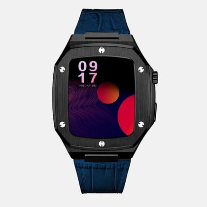 44MM Black Luxury Edition iWatch Case: Leather Strap-Blue Leather