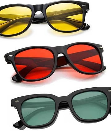 Elligator Black Rectangular Sunglasses ( Pack of 3 ) - Medium