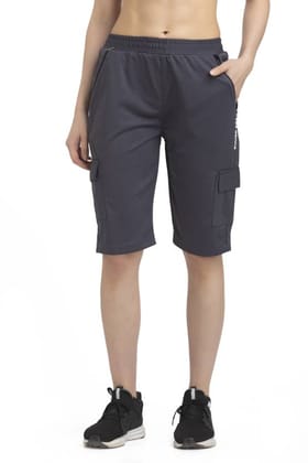 Solid Women Dark Grey Cargo Shorts, Sports Shorts, Casual Shorts, Regular Shorts