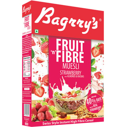 Bagrry’S Fruit ‘N’ Fibre Muesli Strawberry With Almonds & Raisins 500G