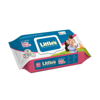 Little's Soft Cleansing Baby Wipes Lid Pack | Contains Aloe Vera & Jojoba Oil -80 Wipes Pack of 1 x 80 Wipes