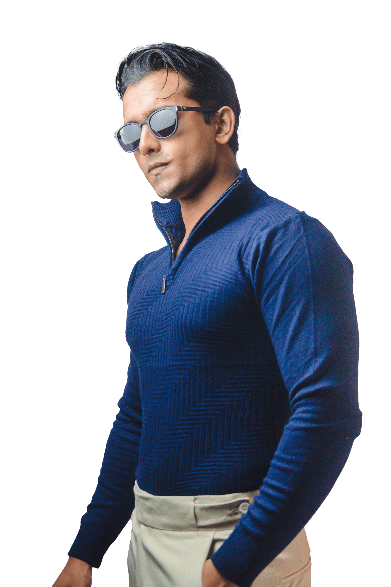 Navy Textured Knit Sweater-M
