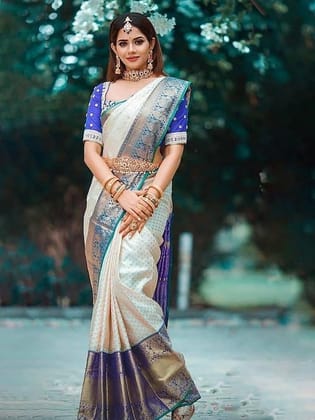 Ethnic Motifs Woven Design Zari Banarasi Saree