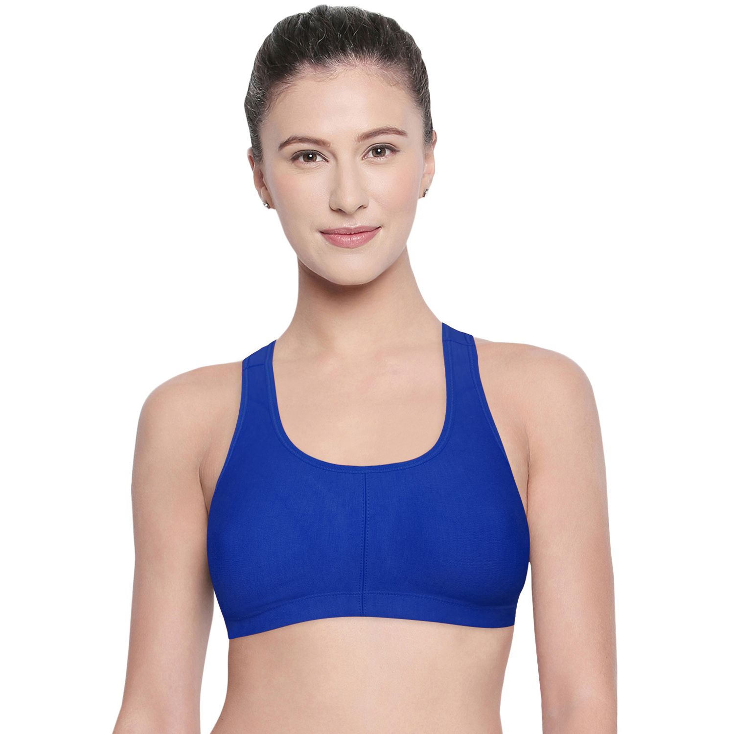 Bodycare Women Cotton Spandex Full Coverage Non Padded Sports Bra Bra E1612-RBL