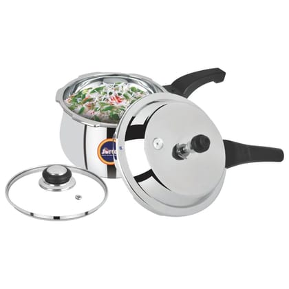 Softel Handi 5 Litre Stainless Steel Pressure Cooker with Glass Lid | Gas & Induction Compatible | Silver