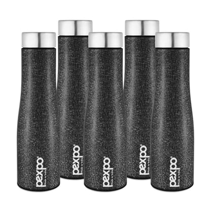 PEXPO Stainless Steel Fridge Water Bottle, 1L, Pack Of 5 Black, Monaco | Fast Cooling & Leak-Proof Water Bottle