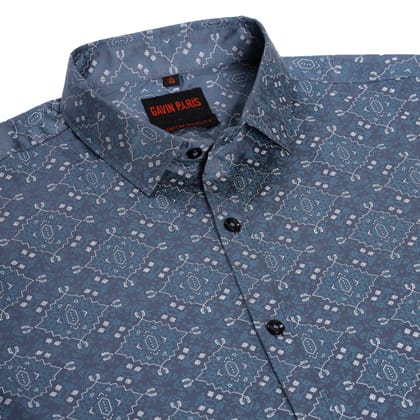 Mandala Print Slim Fit Full Sleeve Shirt - Navy Blue (GP247)-M-38 / Full Sleeve