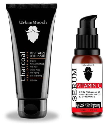 ORAYA Vitamin C Serum & Charcoal Mask Combo For Brighter Skin Face Mask Masks 90 ml Pack of 2
