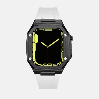 45MM Black Luxury Edition iWatch Case: Silicone Strap-White