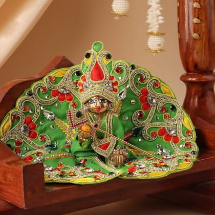Makhan Chor Green Laddu Gopal Poshak & Shringar Set-With Shringar / 0 No.