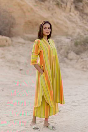 Sunset Stripes Kurta Set-S