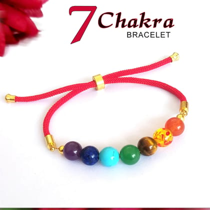 7 Chakra Bracelet - Adjustable Thread with 8mm Natural Stones-Red