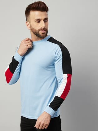 Gritstones Men Sky Blue Full Sleeve Cotton Color Block T-Shirt