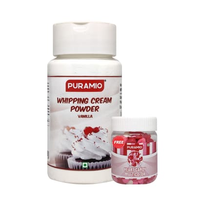 Puramio Whipping Cream Powder- Vanilla, Whipped Cream For Cake, 100 gm Pack + Coloured Heart Free, 25 gm