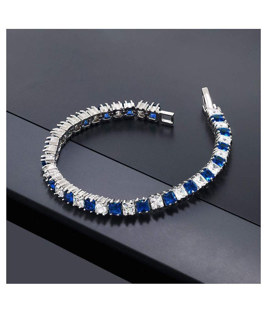 ZIVOM® Classic Dainty Princess Cut Square Cubic Zirconia Blue Sapphire Simulant Tennis Bracelet For Women Girls - None