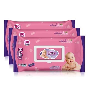 Babit Baby Care Wet Wipes with Aloe Vera Extract & Gentle on Baby Skin Count 80 ( Pack of 3 )