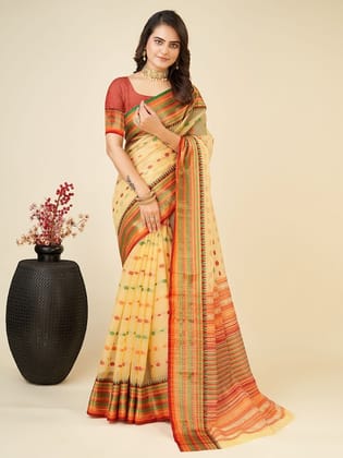 Ethnic Motifs Woven Design Zari Chanderi Saree