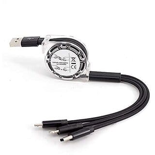 Multi Retractable Fast Multiple Charging Cable 1.2m 3-in-1 USB with Phone/Type C/Micro USB for All Smartphones