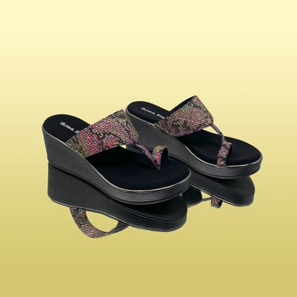 Elegant Embroidered Wedge Sandals-Black / 36