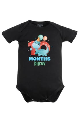 Ten Month Milestone Baby Romper | Onesies - Dino w/ Custom Name-Baby Romper / Black / 0-3 Months