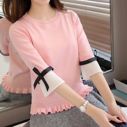 Chiffon Flare Sleeves Sweater for Women-Gray / One Size