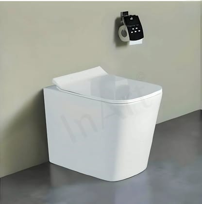 InArt Ceramic Commode for Bathroom - European Water Closet with Soft Close Seat Cover, Floor Mounted, White EWC036