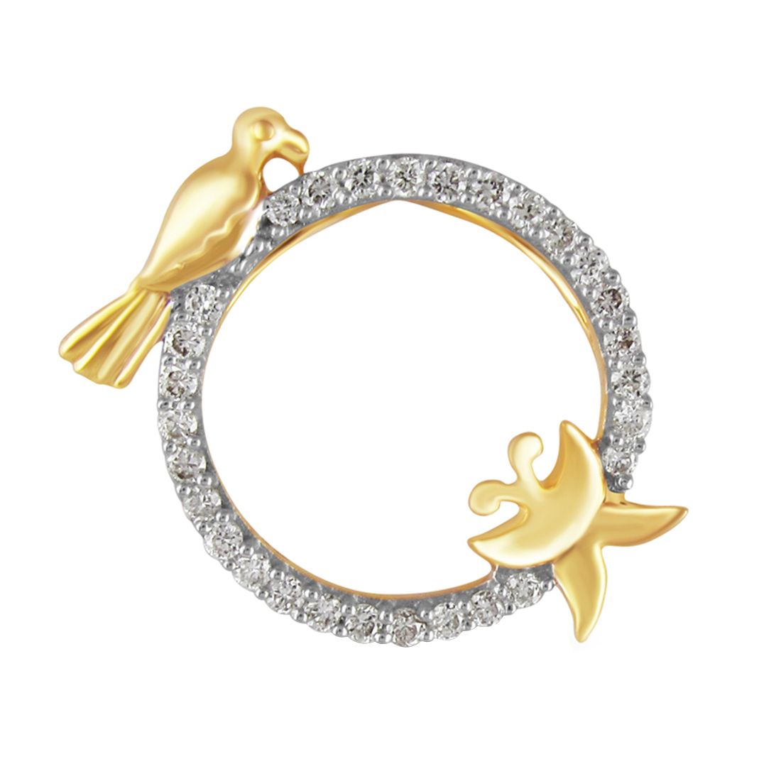 Senco Gold 18K Yellow Gold Whispering Birds Diamond Kids Pendant (Gold Weight -  1.3 g / 0.13 Ct / HI-SI)