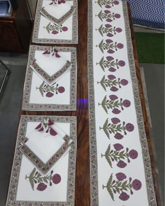 Ivory Cotton Runner & Mat Set Blockprinted Off White