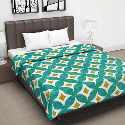 Blue and Green 120 GSM Cotton Abstarct Pattern Double Bed AC Blanket Dohar for All Season-Double / Blue and Green / MD1432