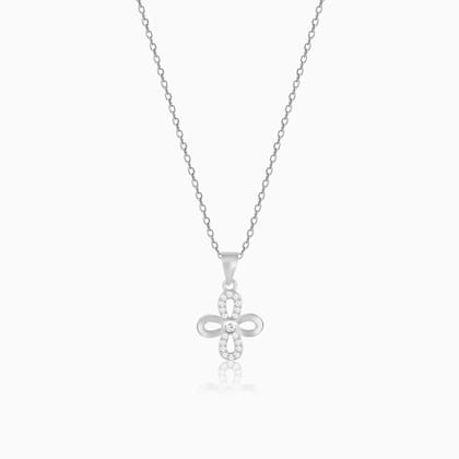 Silver Floral Bow Pendant With Link Chain