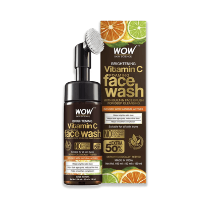 Wow Skin Science Brightening Vitamin C Foaming Face Wash - Built-In Face Brush For Deep Cleansing, 150 ml Bottle