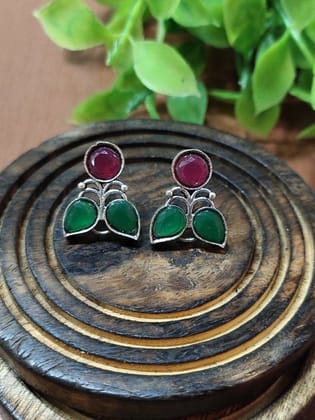 Elegant Oxidised Stud Earrings for Timeless Style | Sarichka-Red+Green