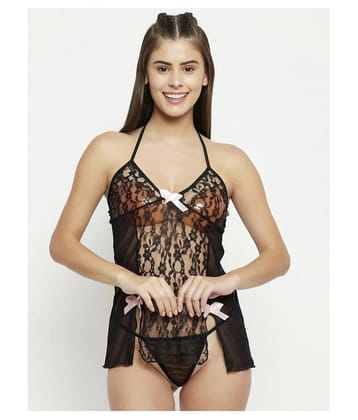 CELOSIA Net Baby Doll Dresses With Panty - Black Single - L